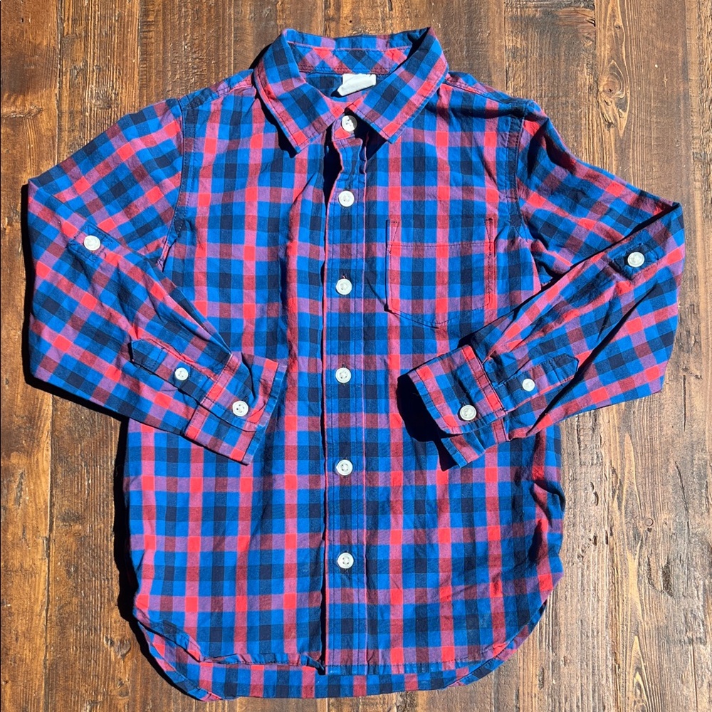 GAP Kids Plaid Button Down Shirt - Red and Blue
